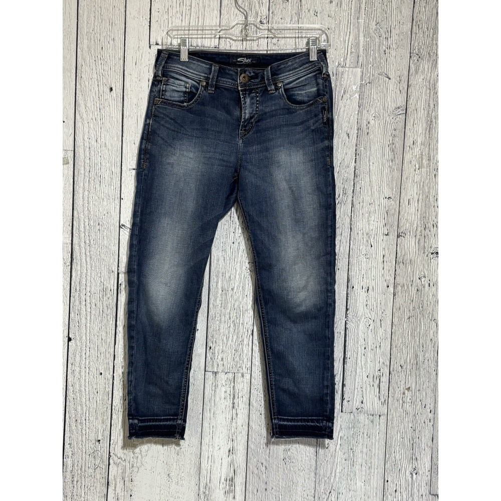 Silver Jeans Women's Avery Skinny Crop Medium Wash Size W26/L24 Stretch Mid Rise
